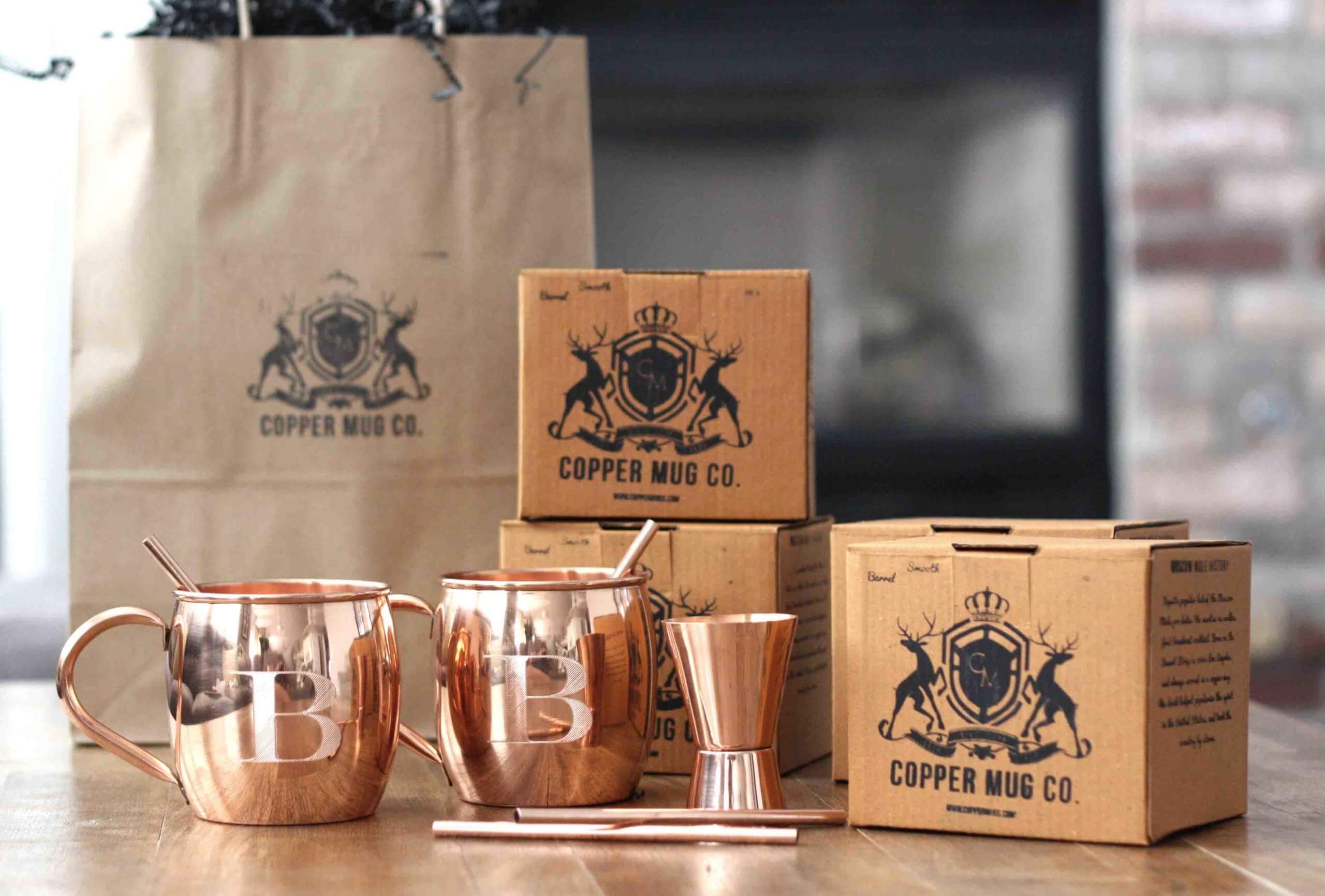 Great Dining Entertaining Bar Gift Set Set of 4 Pure Copper Hammered Moscow Mule Mugs Drinking Cup with 4 Copper Straws 
